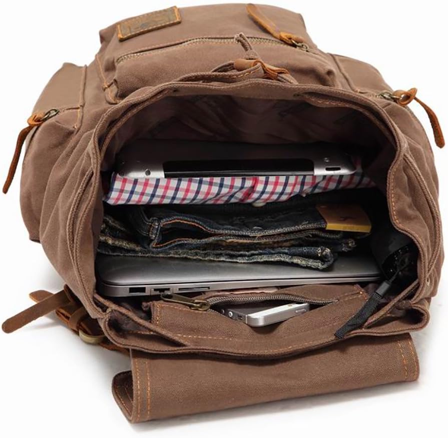 AUGUR High Capacity Canvas Vintage Backpack - for School College Hiking Travel 12-17" Laptop
