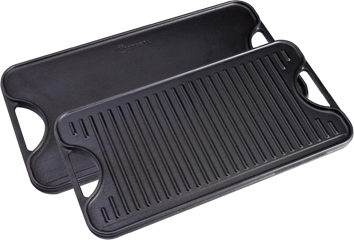 Victoria Rectangular Cast Iron Griddle. Double Burner Griddle, Reversible Grill, 13 x 8.5 Inch, Seasoned with 100% Kosher Certified Non-GMO Flaxseed Oil, Model: GDL-189