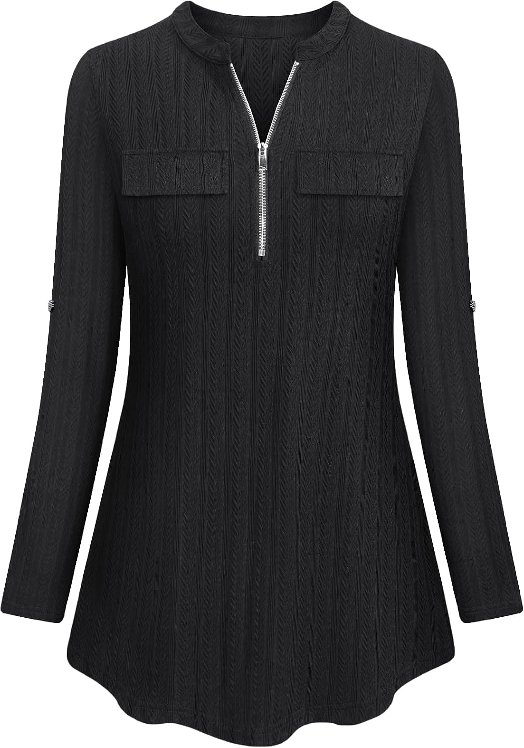 Tanst Sky Womens Casual Long Sleeve Zipped V Neck Plaid Tunic Blouses