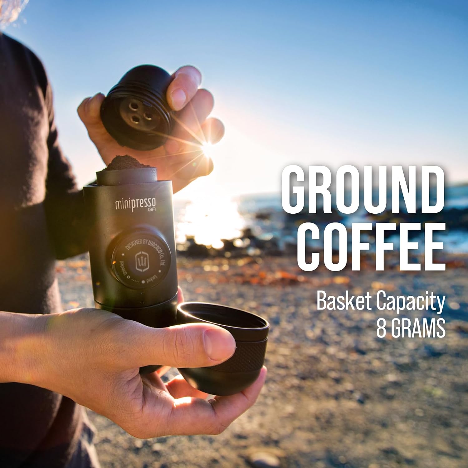 Wacaco Minipresso GR, Portable Espresso Machine, Compatible Ground Coffee, Hand Coffee Maker, Travel Gadgets, Manually Operated, Perfect for Camping, Hiking