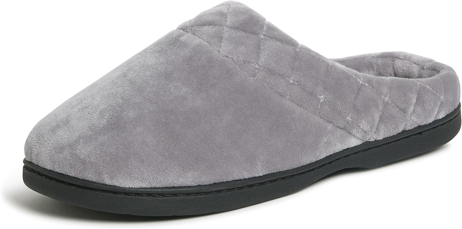 Dearfoams Women's Lightweight Memory Foam Indoor House Slipper Darcy Velour Clog with Wide Widths
