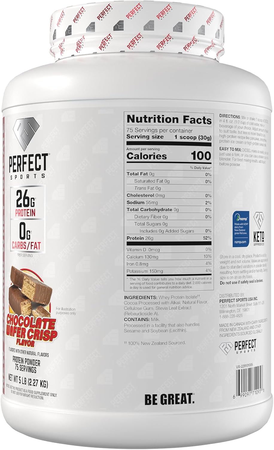 PERFECT SPORTS Diesel Whey Protein Isolate, Milk Chocolate, 2 lb