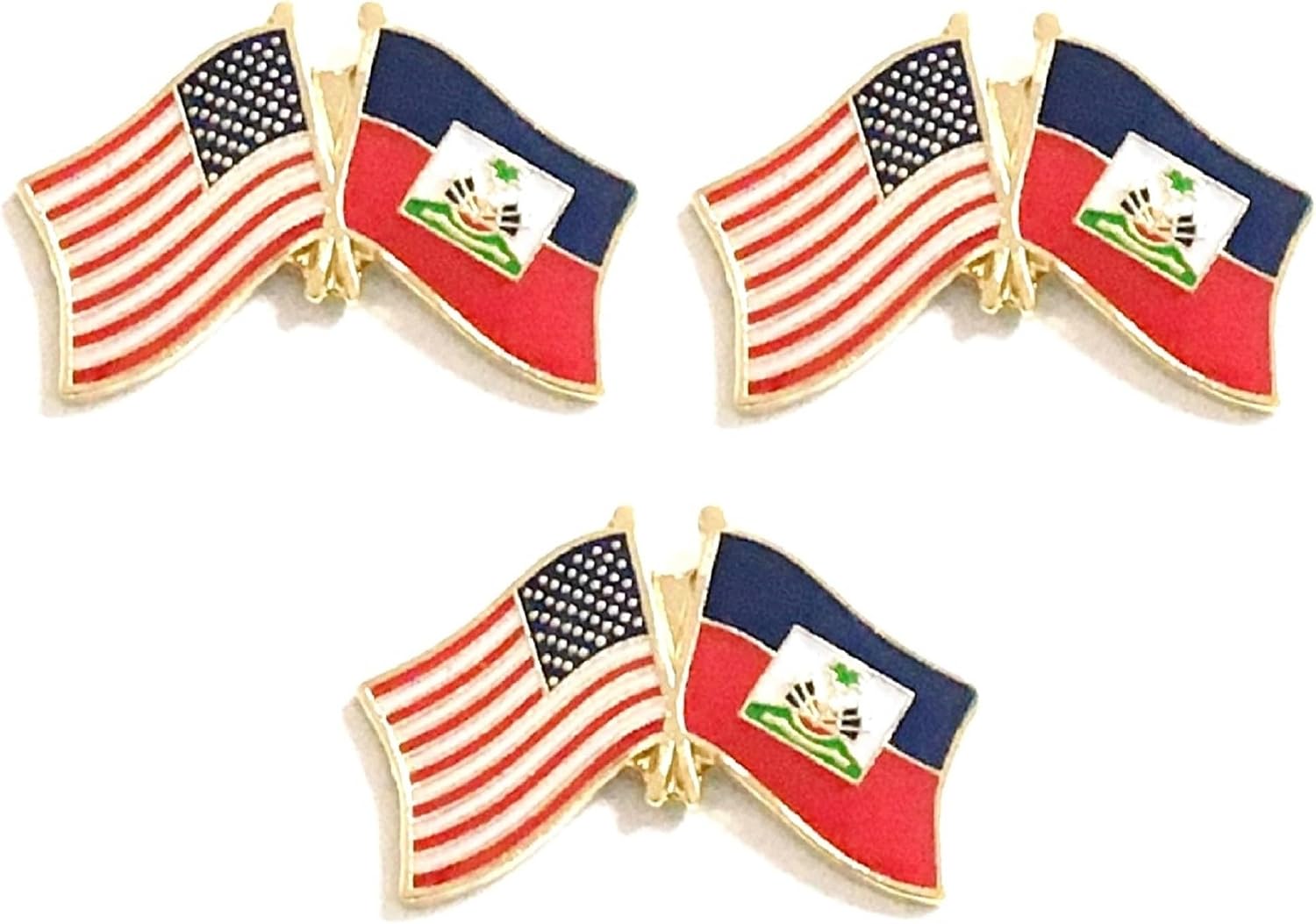 3 National Country Flag Crossed Enamel Flag Pins Pack of 3 Friendship Double Flags