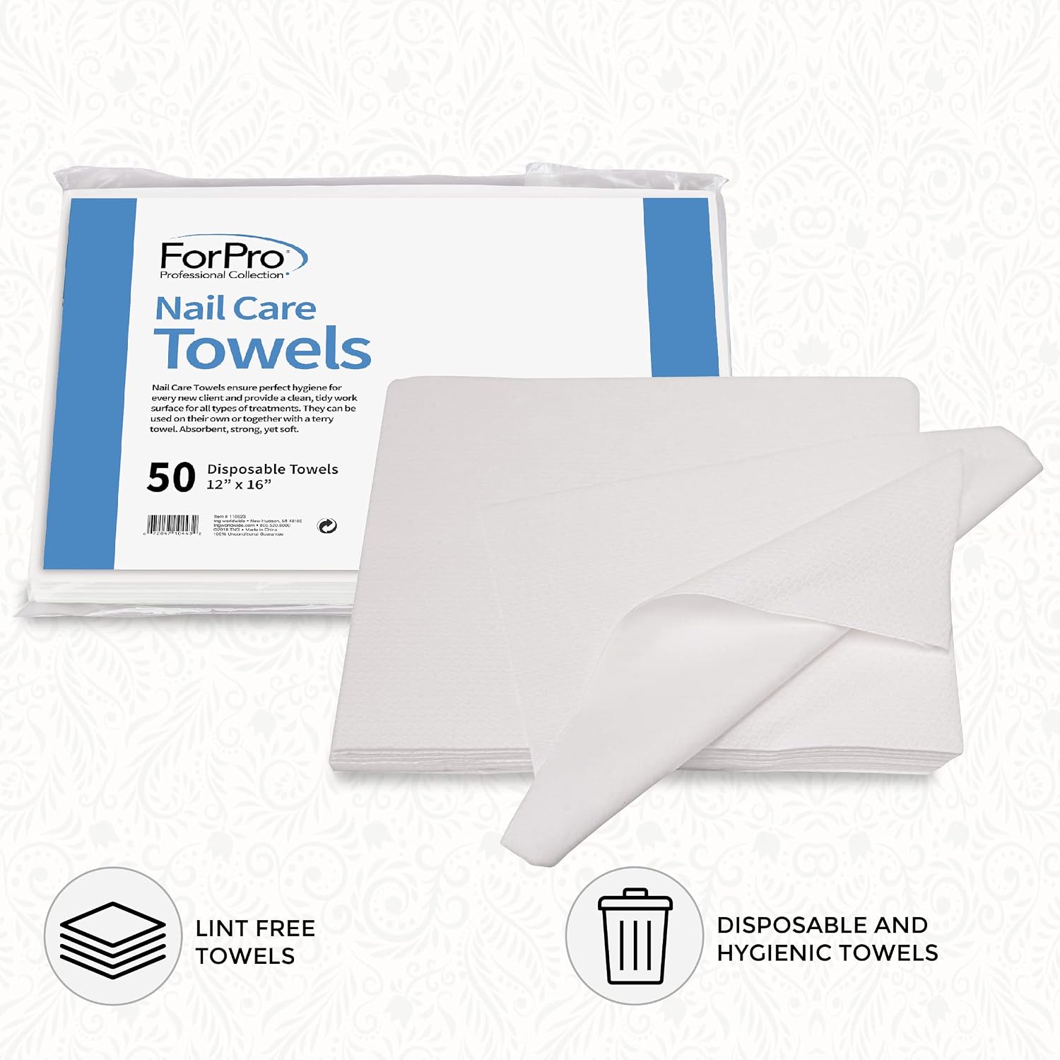 ForPro 50ct Original Nail Care Towels, 12x16 in, Lint-Free, Disposable | for Salon, Spa & Gym Use, Hand Towels, Bleach-Safe Salon Towels