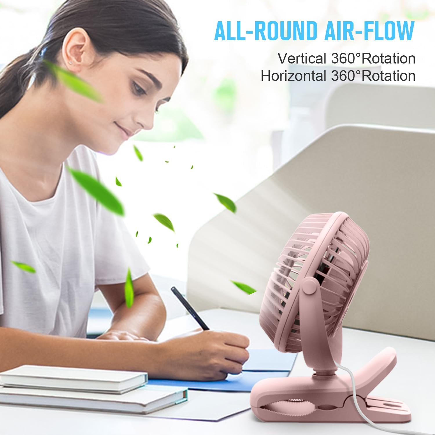 BESKAR USB Clip on Fan, Portable Small Desk Fan with Cord Powered