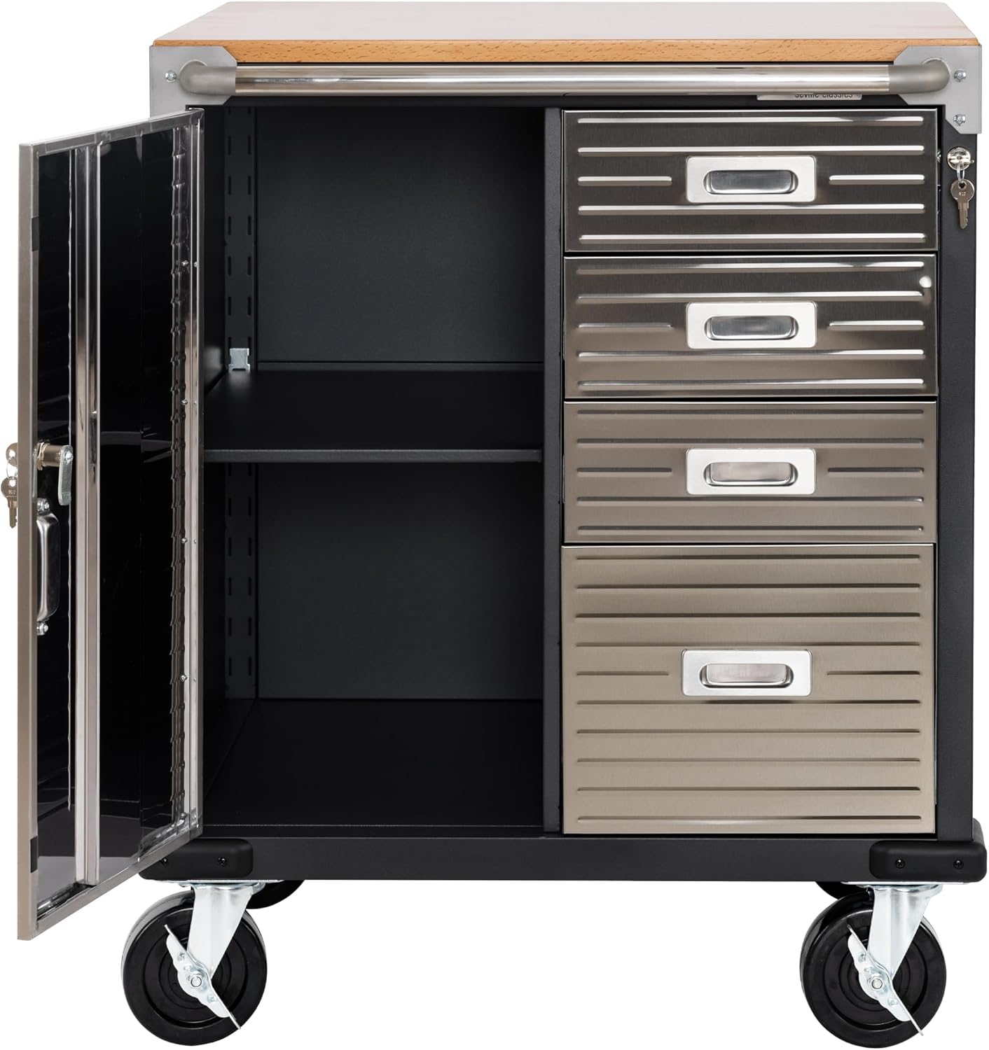 Seville Classics UltraHD Heavy Duty Rolling Cabinet Workbench Table w/Solid Wood Top, Workstation for Garage, Office, Workshop, Granite, 6-Drawer (28" W x 18" D
