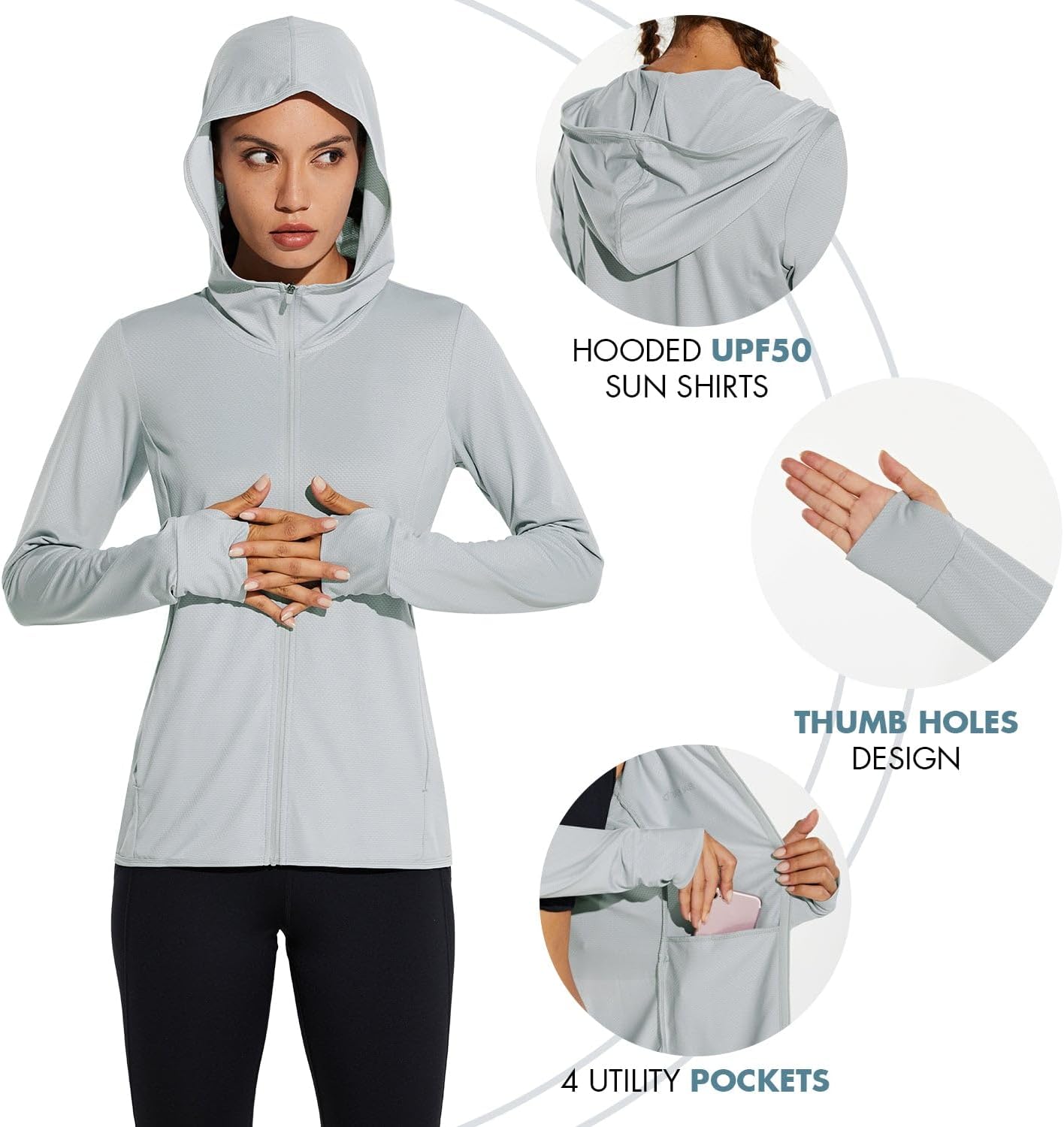 baleaf Women's Sun Protection Hoodie Jacket UPF 50+ Full Zip with Pocket