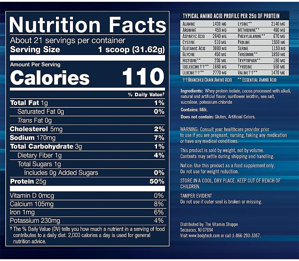 BodyTech Whey Protein Isolate Powder, French Vanilla, 1.5 LB, 23 Servings | 25G Protein per Serving, High Concentrated Protein Powder With Amino Acids & BCAAs for Men and Women, Gluten Free