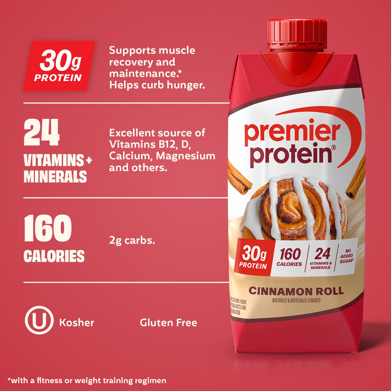 Premier Protein 30g High Protein Shake, Vanilla, 12 Pack | 160 Calories, 24 Vitamins & Minerals, No Added Sugar, Supports Muscle Health, Gluten-Free, 11 oz