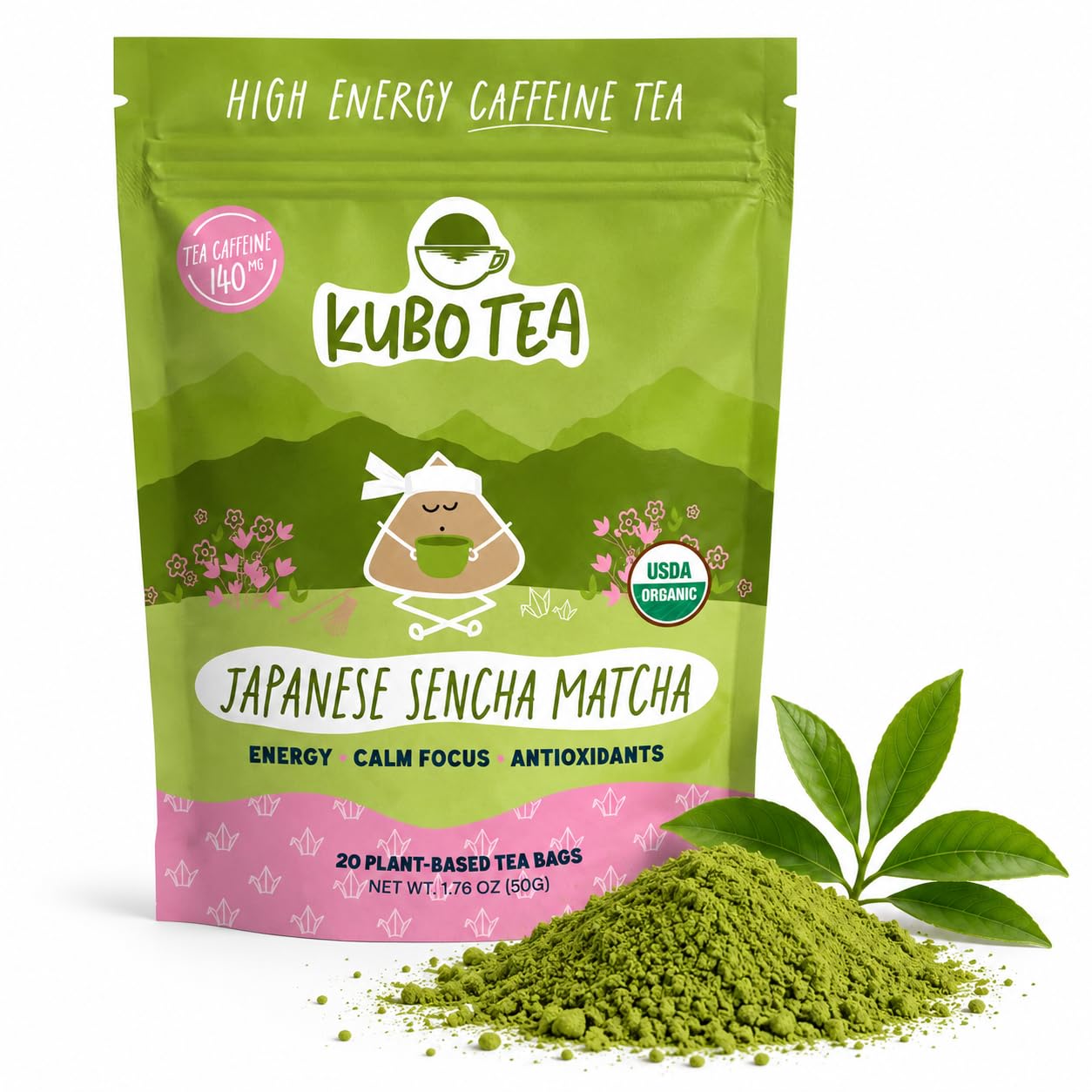 Kubo Energize Yerba Mate Tea, Organic High Caffeine Energy Tea Bags - 20 Ct