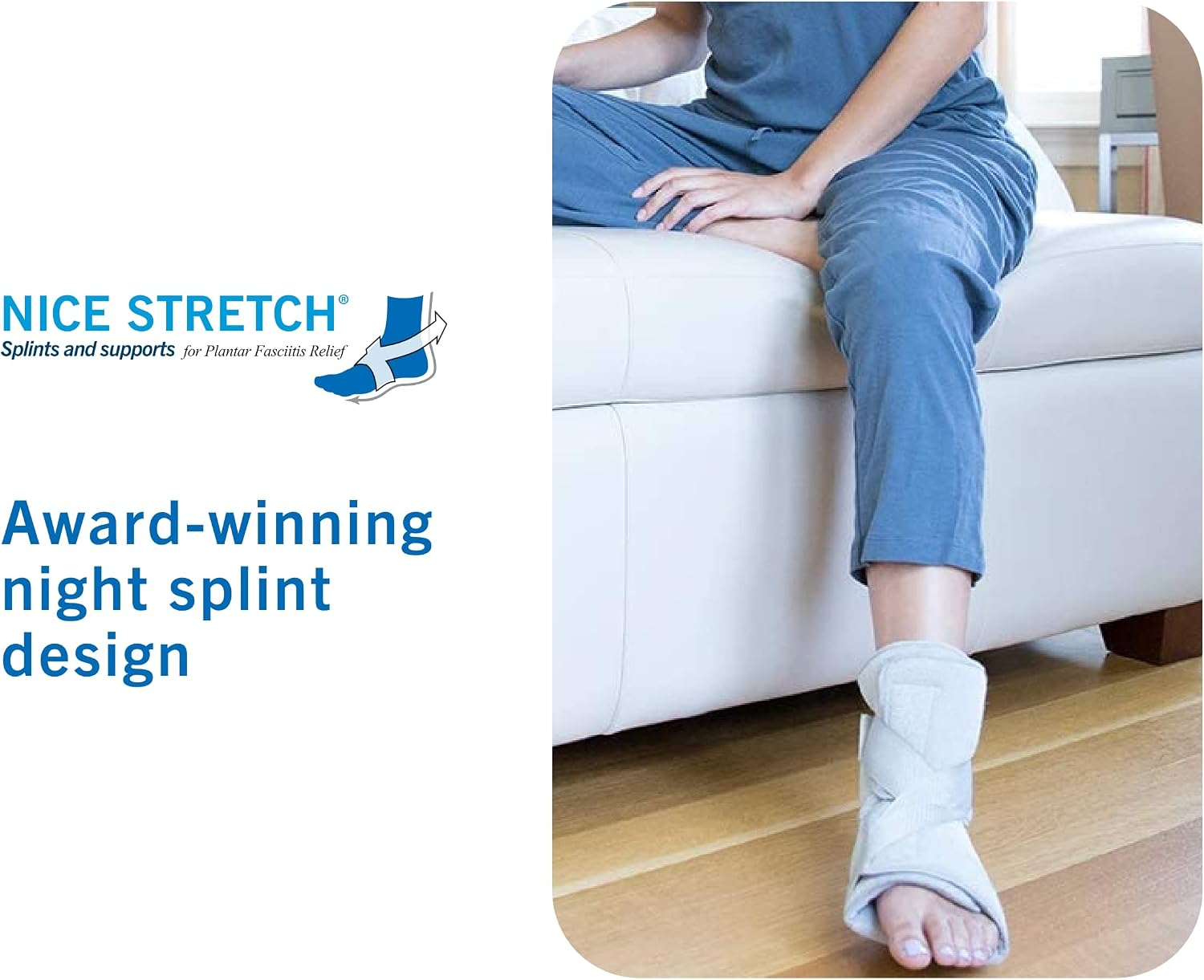 Brownmed Nice Stretch X Lite - Dorsal Foot & Ankle Night Splint for Plantar Fasciitis & Tendonitis - Adjustable Universal Fit