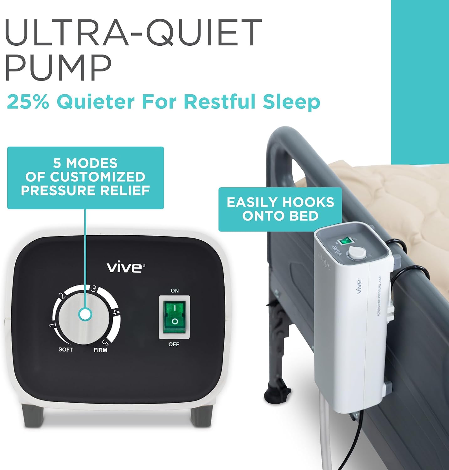 Vive Alternating Air Pressure Mattress Pad - The Original Bed Sore Solution | Dr. Recommended Hospital Bed Topper for Bedridden Patients - Includes Waterproof, Breathable Ulcer Cushion & Quiet Pump