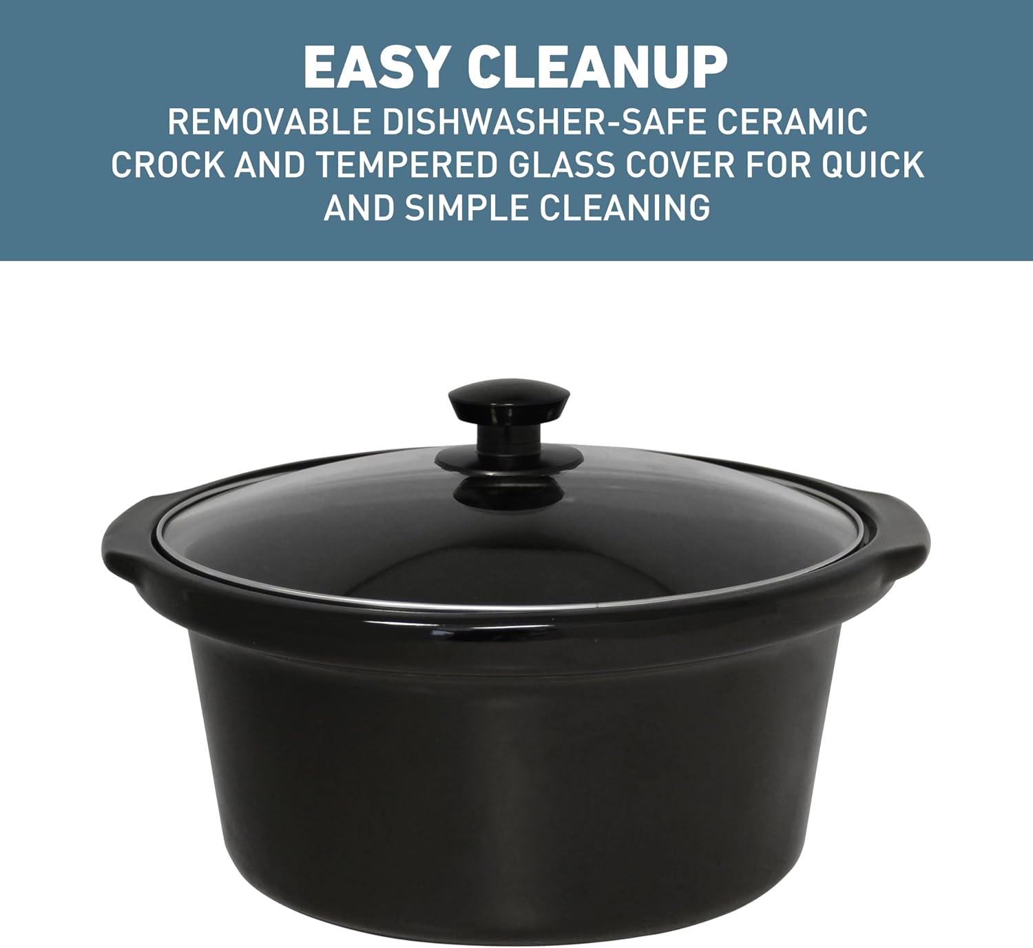 West Bend Slow Cooker 4-Quart Manual Crockery Style with Dishwasher Safe Oval Ceramic Crockpot and Glass Lid Two Temperature Settings Plus Keep Warm, 210-Watts, Black