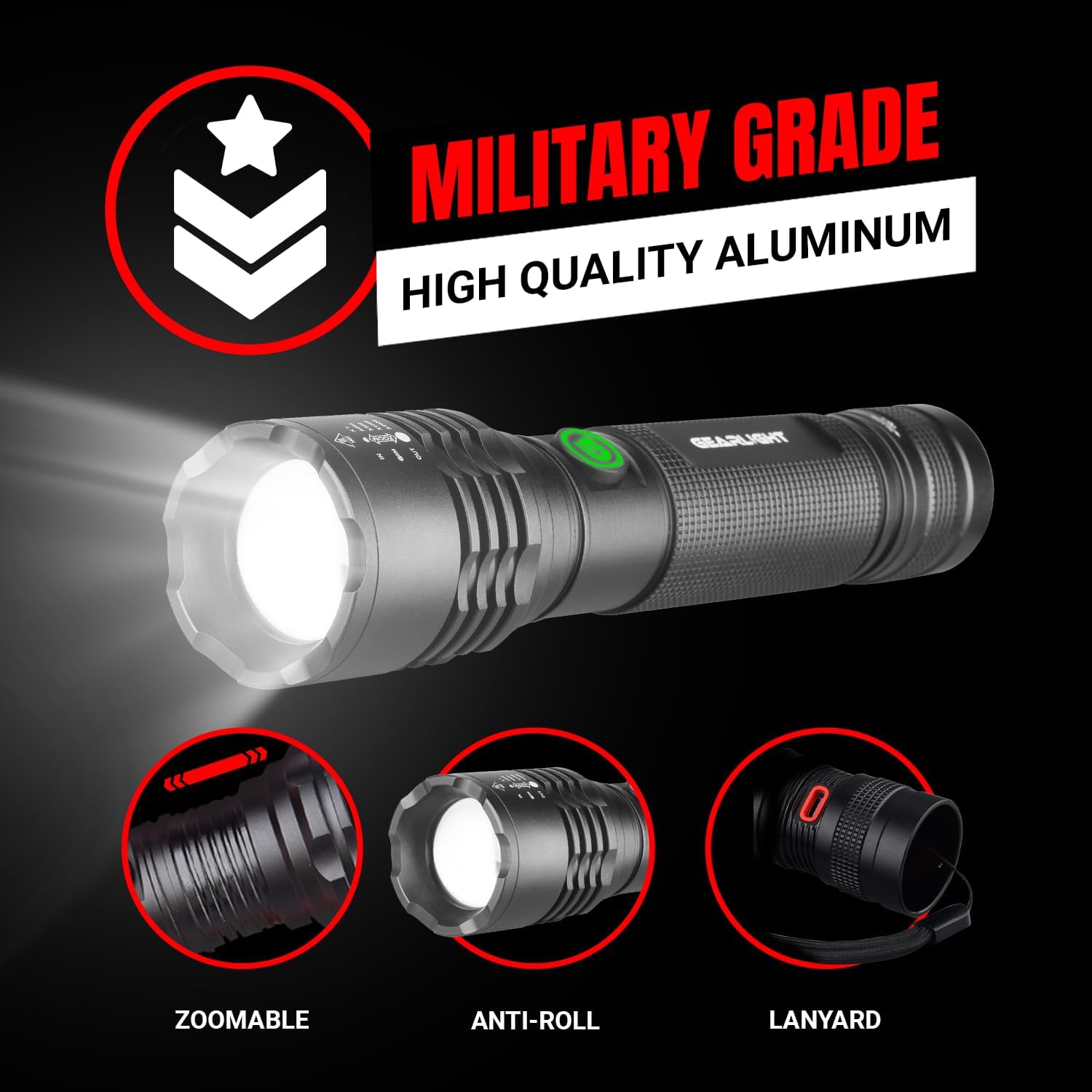 GearLight High-Powered LED Flashlight S1200 - Mid Size, Zoomable, Water Resistant, Handheld Light - High Lumen Camping, Outdoor, Emergency Flashlights - S1200-1 Pack, (Batteries Not Included)