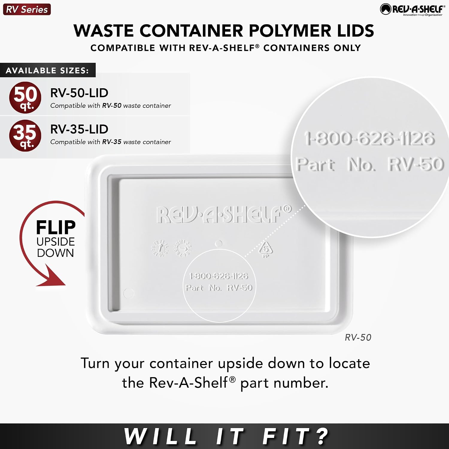 Rev-A-Shelf 35 Qt Under Sink Garbage Can Lid for Base Kitchen and Bathroom Cabinet, Replacement Plastic Trash Bin Lid Only, White, RV-35-LID-1