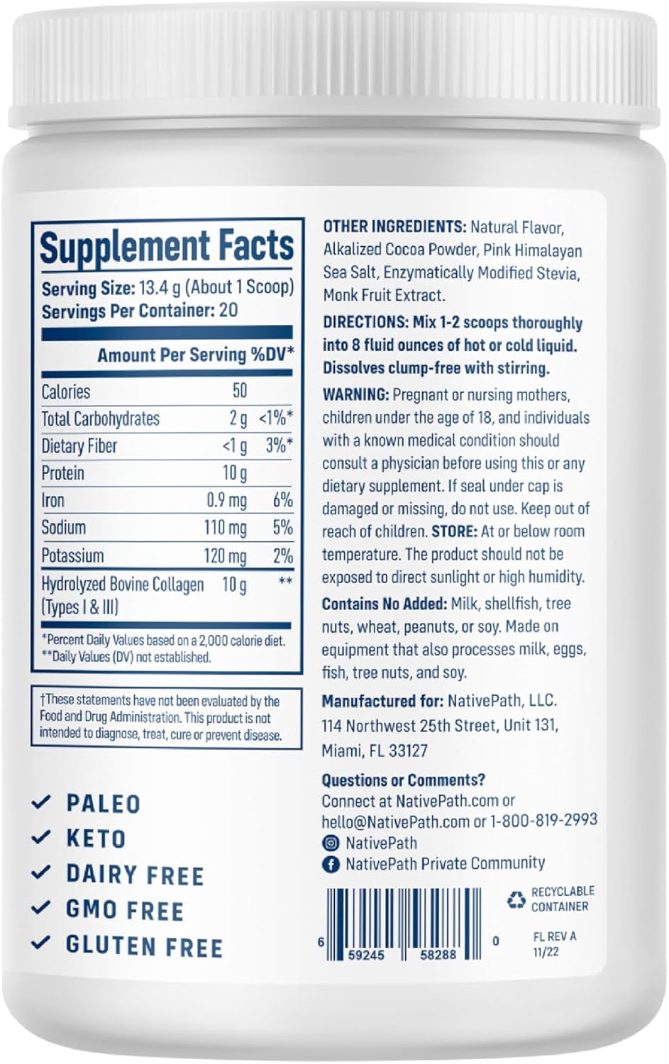 NativePath Collagen Peptides, Wild Berry, Grass-Fed, 20 Servings