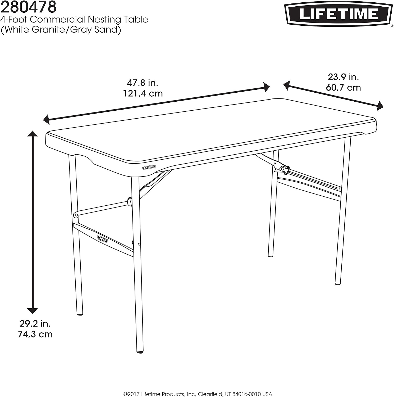 LIFETIME 280478 Commercial Nesting Folding Table, 4-Foot