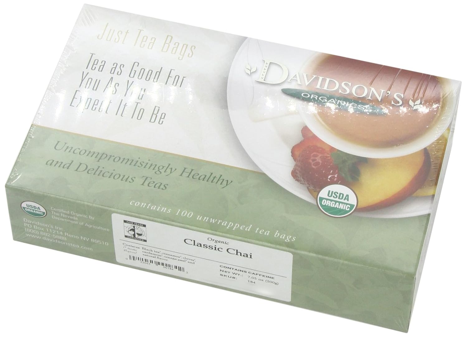 Davidson's Organics, Yerba Mate, 100-count Unwrapped Tea Bags