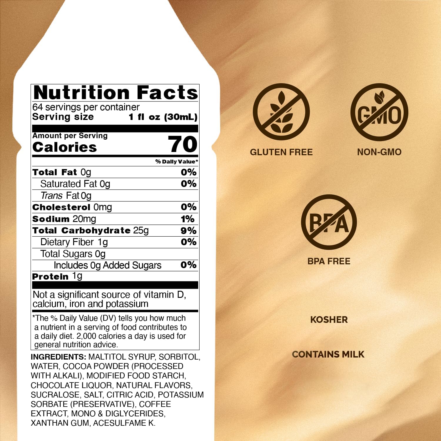 Monin - Sugar Free Dark Chocolate Sauce, Velvety and Rich, Great for Desserts, Coffee, and Snacks, Gluten-Free (64 Ounce)