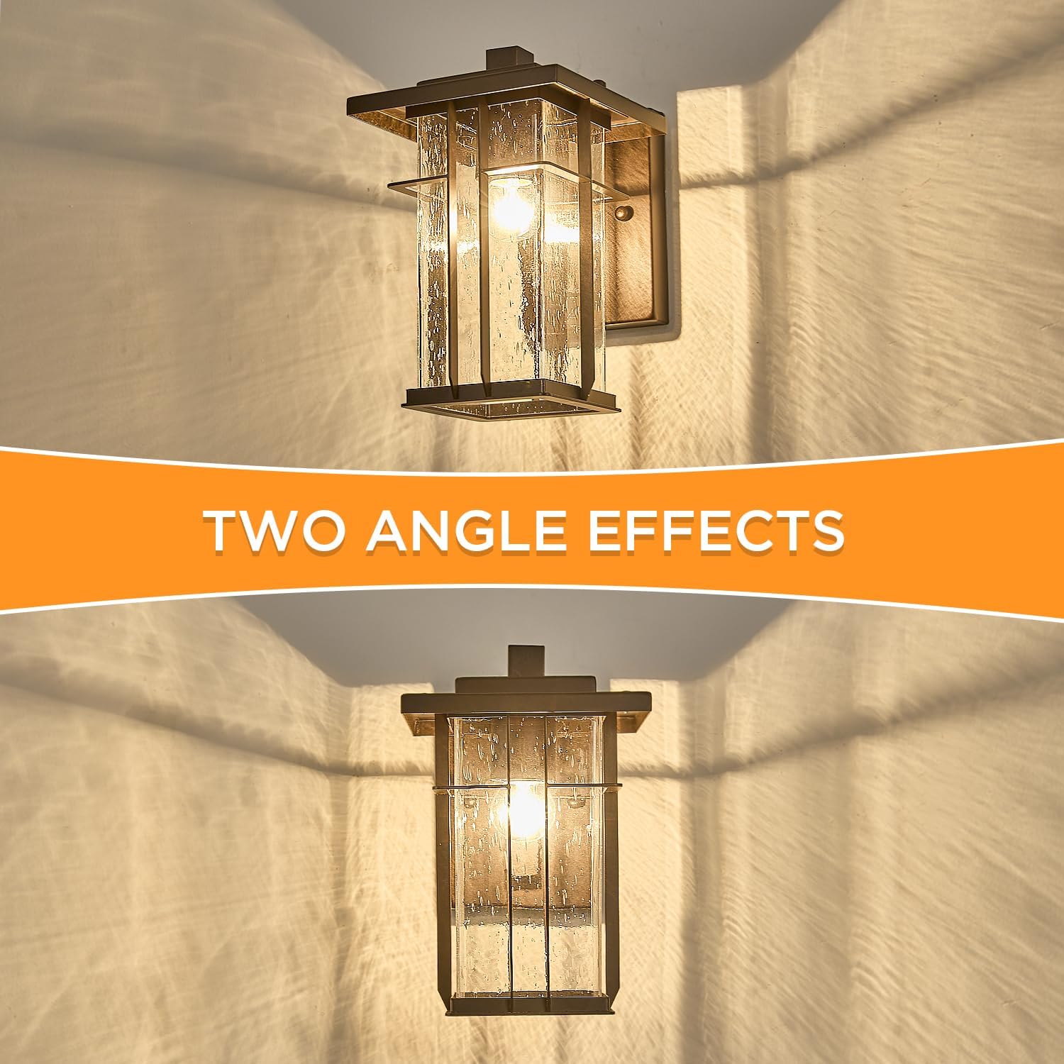 Rustic Dusk to Dawn Outdoor Wall Light Fixture 13.8"H Waterproof Exterior Wall Sconces Black Metal with Seeded Glass Sensor Outdoor Wall Lantern for
