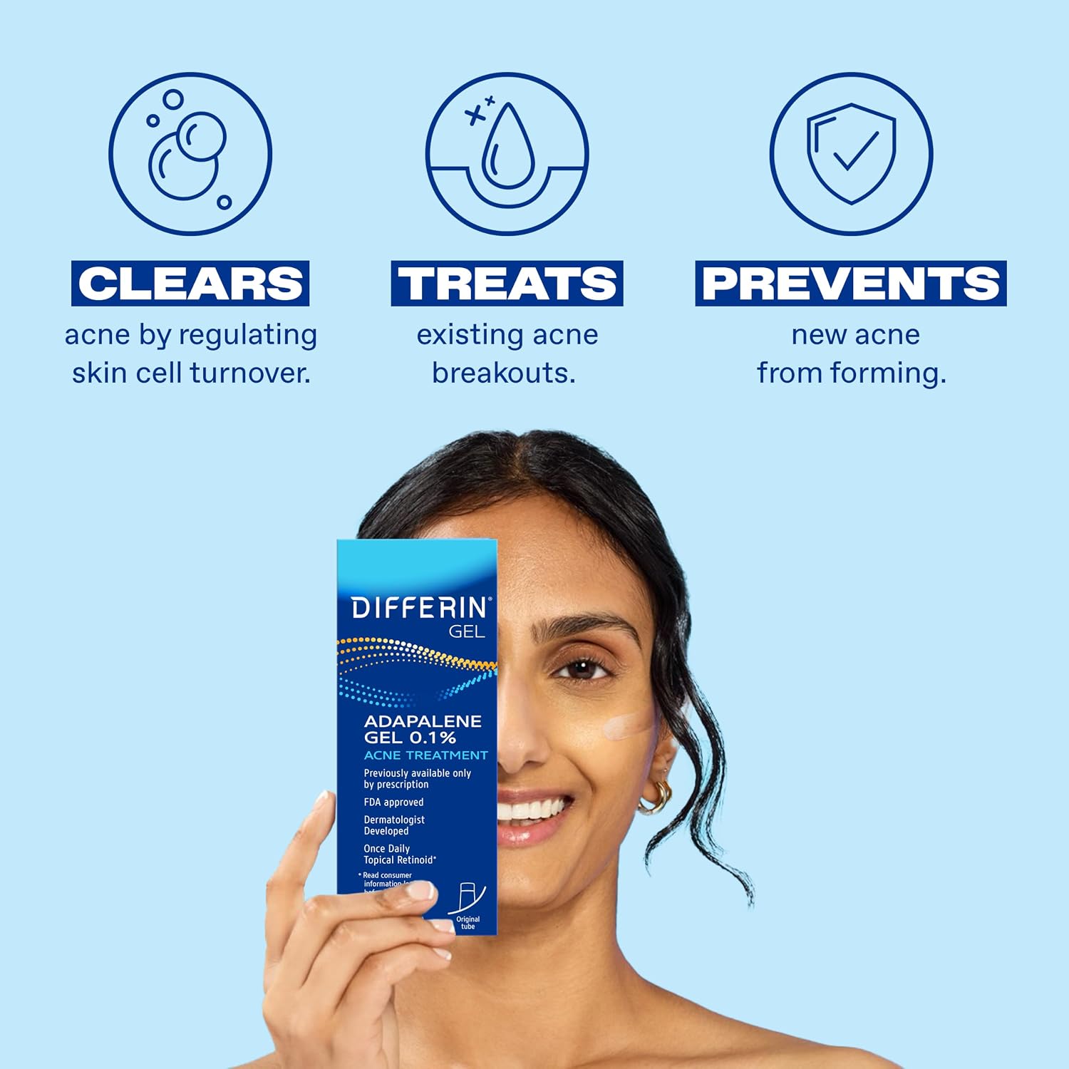 Differin Acne Retinoid Treatment Gel, 0.1% Adapalene, 45g Tube, 2ct