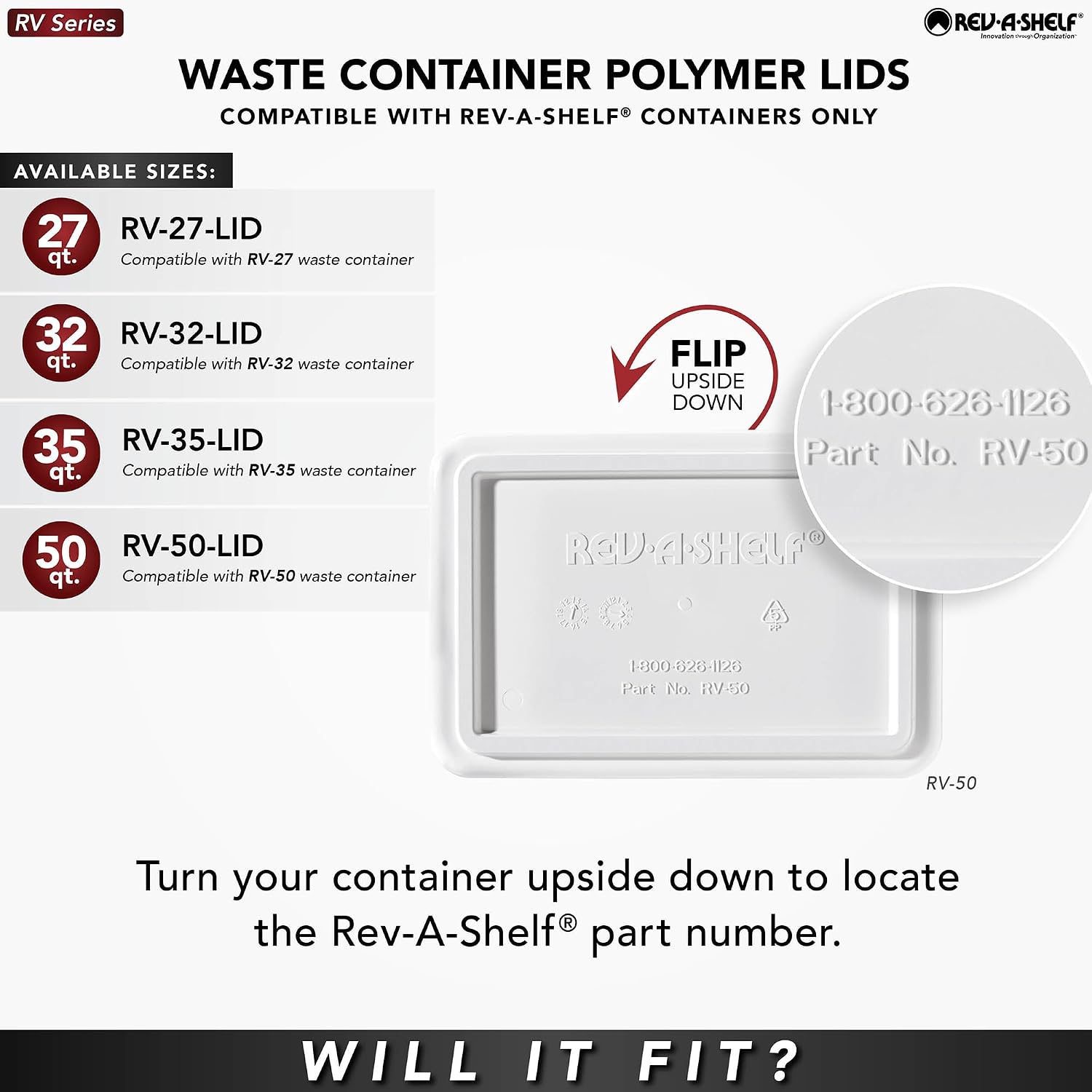 Rev-A-Shelf 35 Qt Under Sink Garbage Can Lid for Base Kitchen and Bathroom Cabinet, Replacement Plastic Trash Bin Lid Only, White, RV-35-LID-1