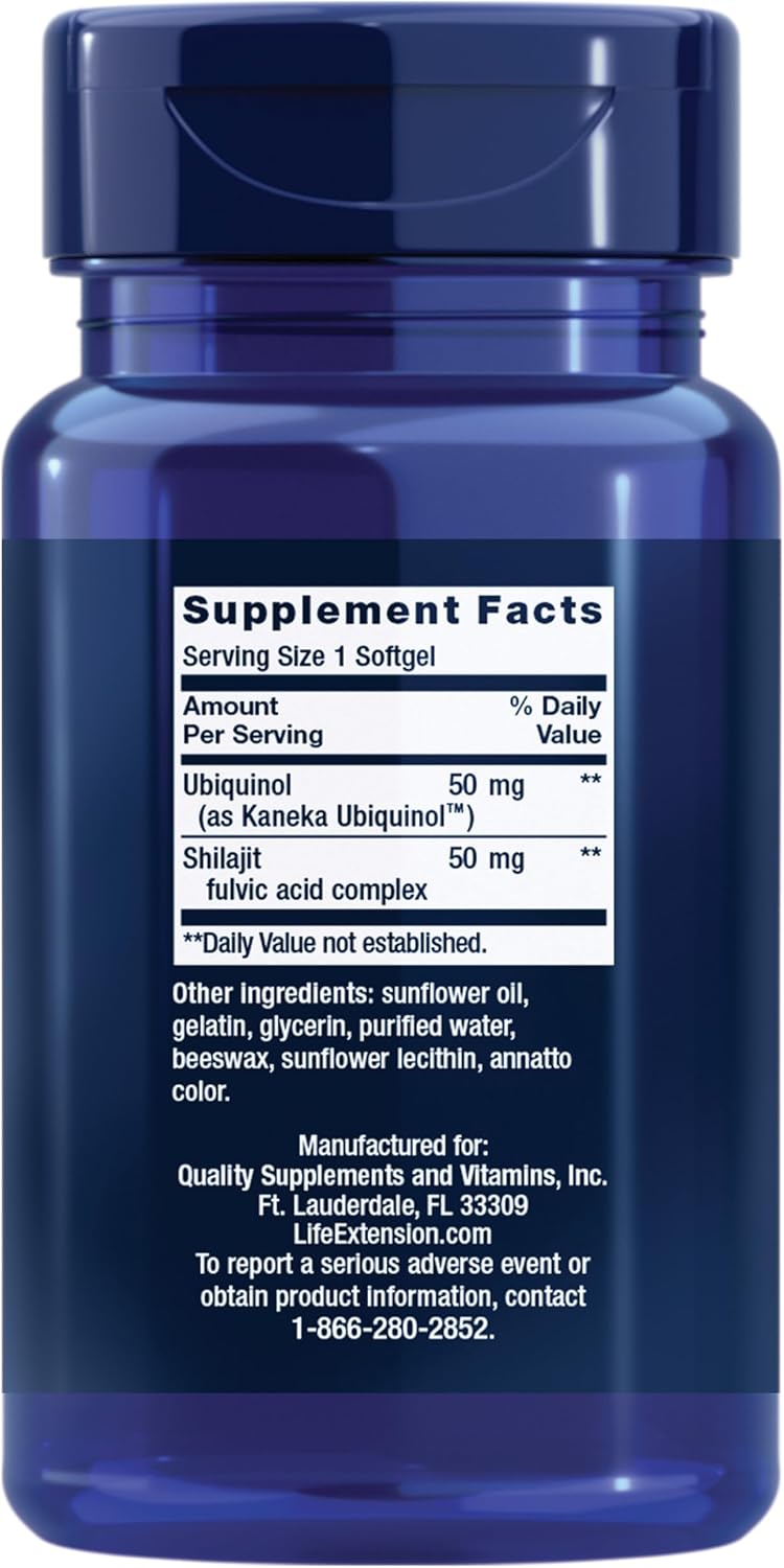 Life Extension Super Ubiquinol CoQ10 with Enhanced Mitochondrial Support, Heart Health Supplement, Maximum Absorption, 50 mg, Non-GMO, Gluten-Free, 30 softgels | Ultra-Absorbable Ubiquinol CoQ10 with Shilajit for Heart Health & Cellular Energy Production…