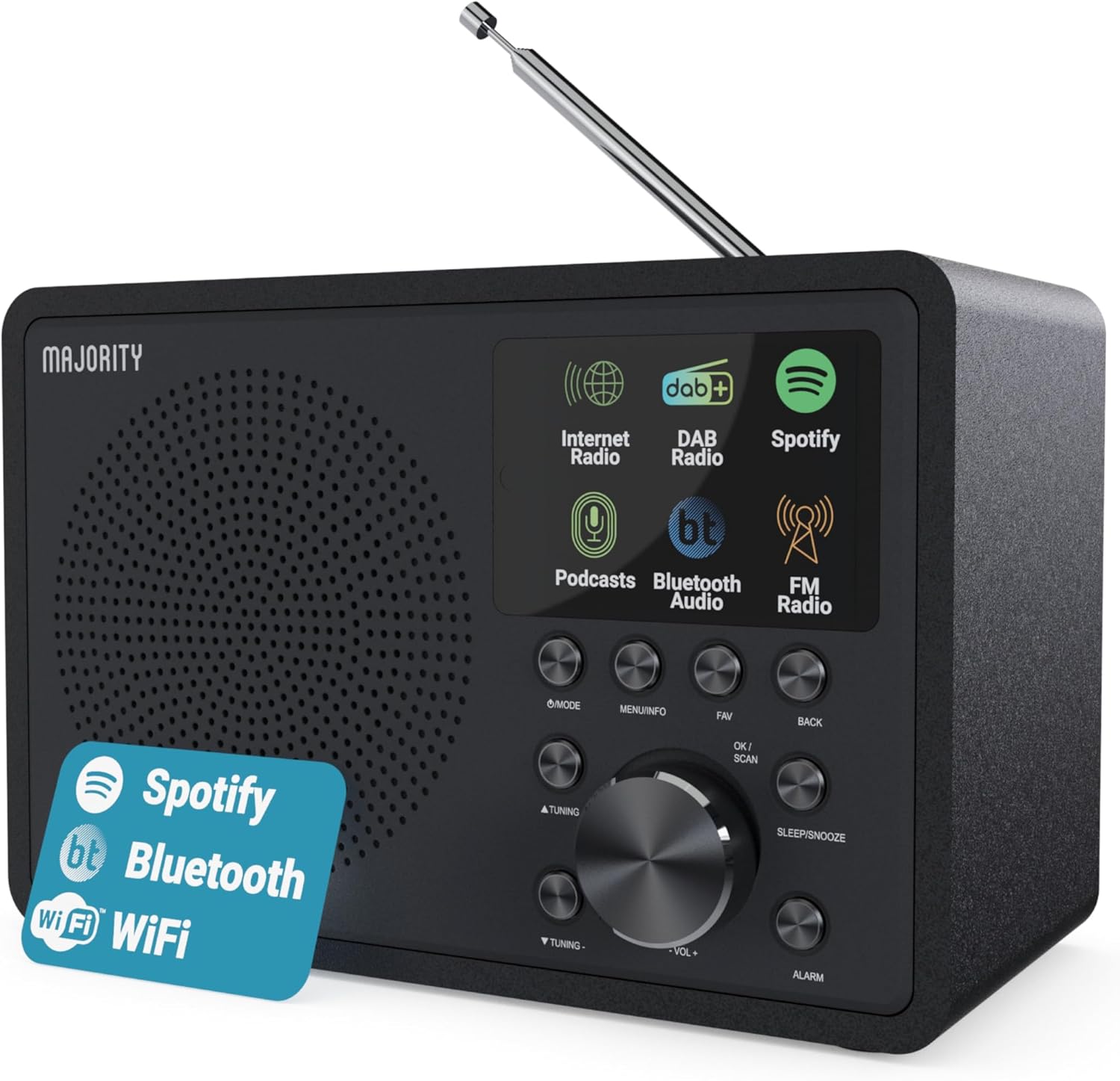 Internet Radio for Home with WiFi and FM | DSP Speaker Perfect for Bedroom, Kitchen, and Living Room Use | FM, Spotify Connect, Multi-Alarm