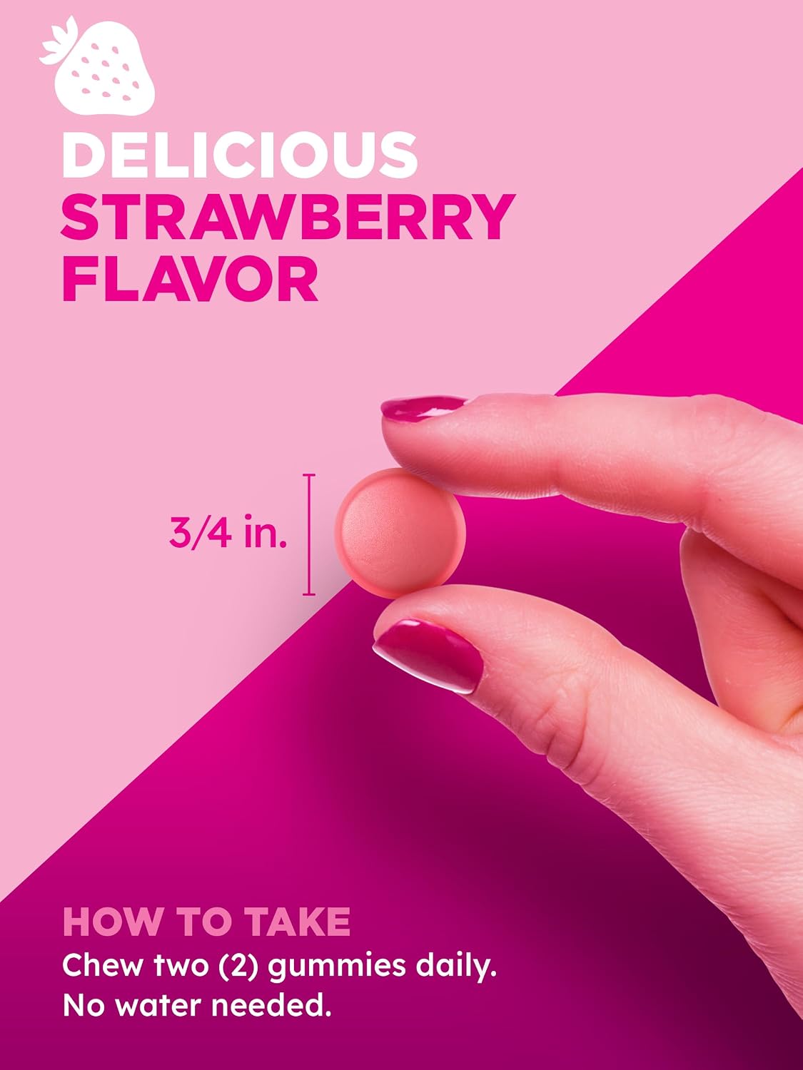 PINK Hair Skin Nails Gummies | Plus 2,500 mcg of Biotin | 60 Count