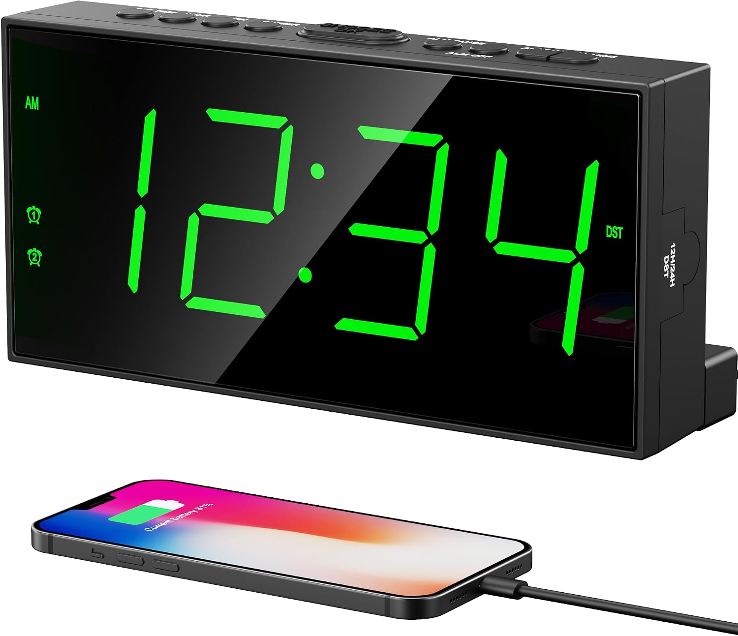 Digital Alarm Clocks for Bedrooms, Dual Alarms, 7.5-Inch Large Display