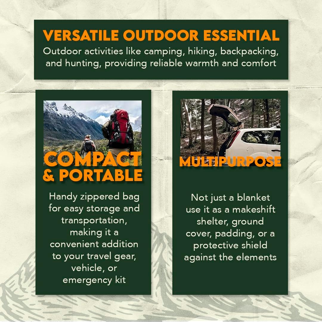 SE 51"x 80" Multipurpose Gray Wool Blanket - 50% Wool, Lightweight 2 lb, Zippered Bag Included - Ideal for Camping, Hiking, Emergency Survival