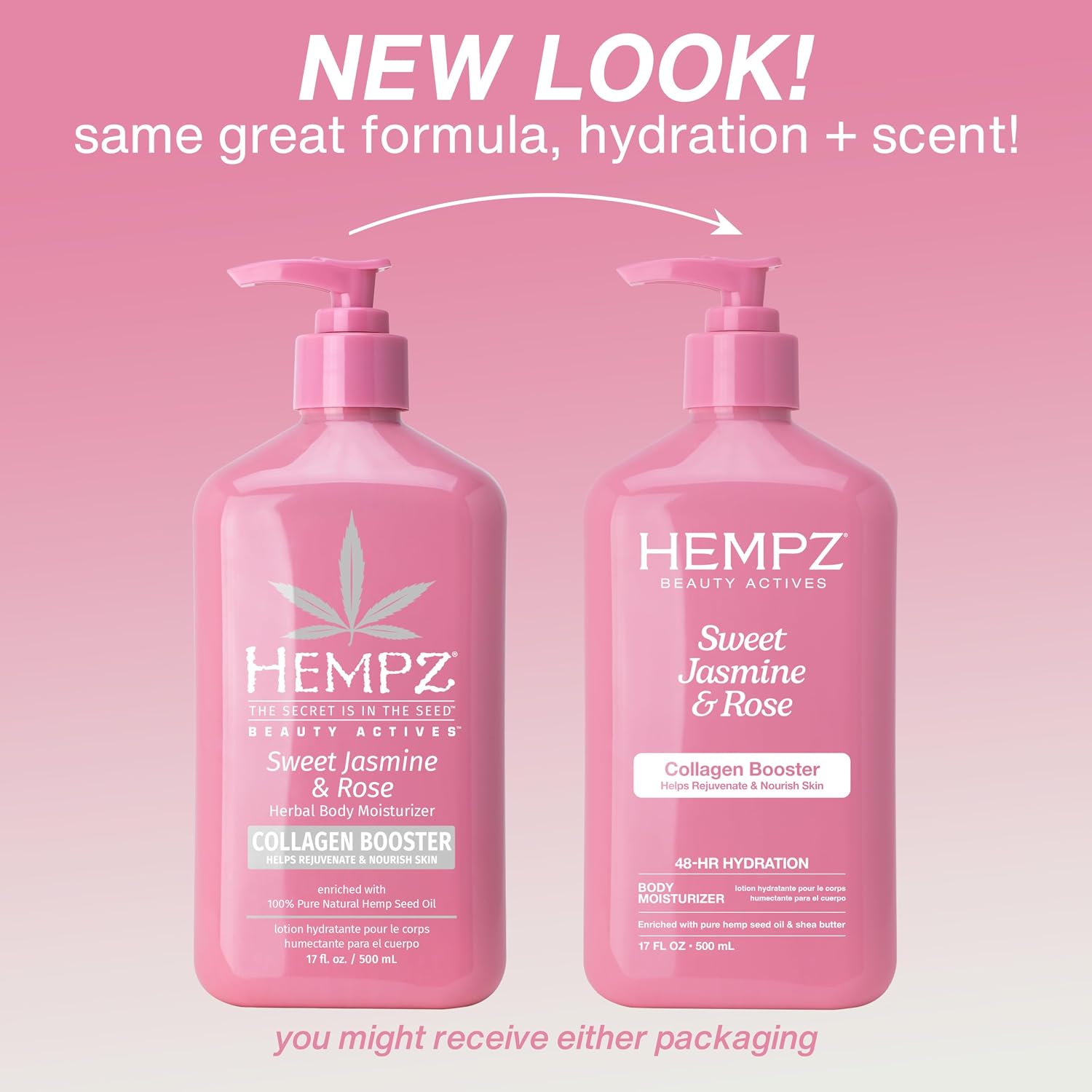 Hempz Sweet Jasmine & Rose Herbal Body Moisturizer for Women, 17 Fl. oz. - Moisturizing Lotion with 100% Pure Hemp Seed Oil, Collagen