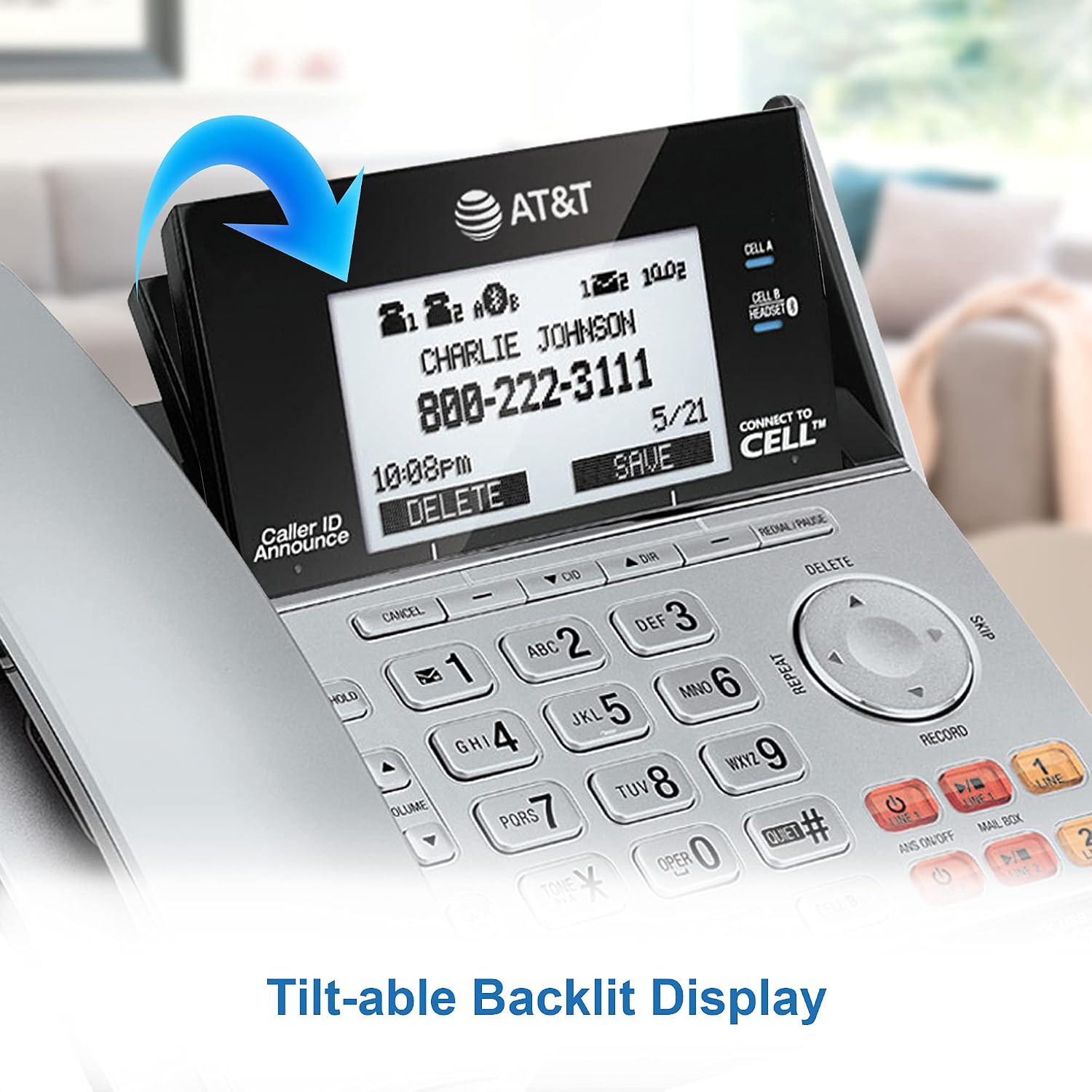 AT&T TL86103 2-Line Corded/Cordless Phone System for Small Business with Answering Machine, Connect-to-Cell Bluetooth, Caller ID, Intercom, Long Range & Expandable to 12 Handsets (Silver/Black)