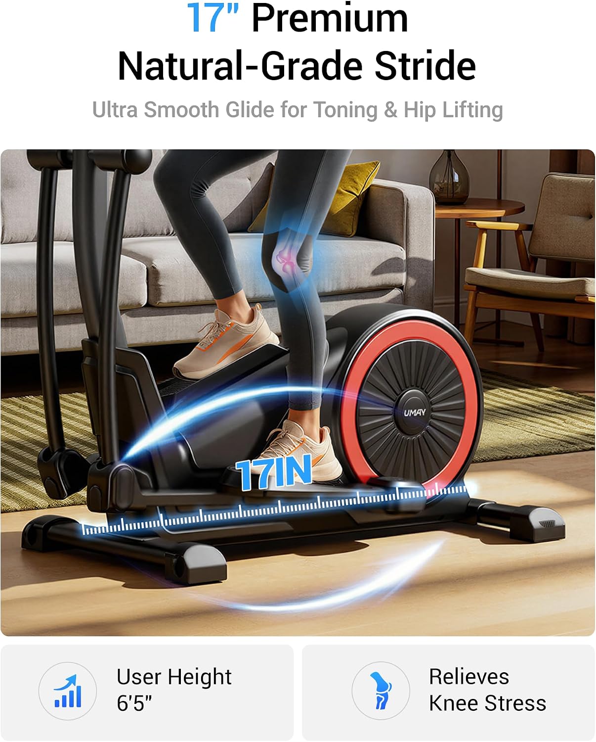Elliptical Exercise Machine with 15.5''-17'' Stride & Heart Rate Grips,Ultra Silent Magnetic Elliptical Machine for Home with 16 Levels Resistance and LCD Monitor,400 LBS Weight Capacity