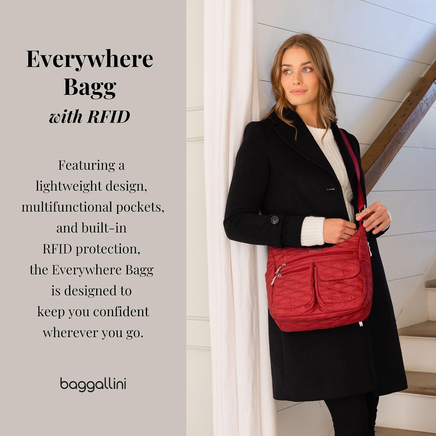 Baggallini womens Everywhere Bagg Crossbody Women 11x9 Lightweight Nylon Hobo Water-resistant Travel Bag W/Rfid