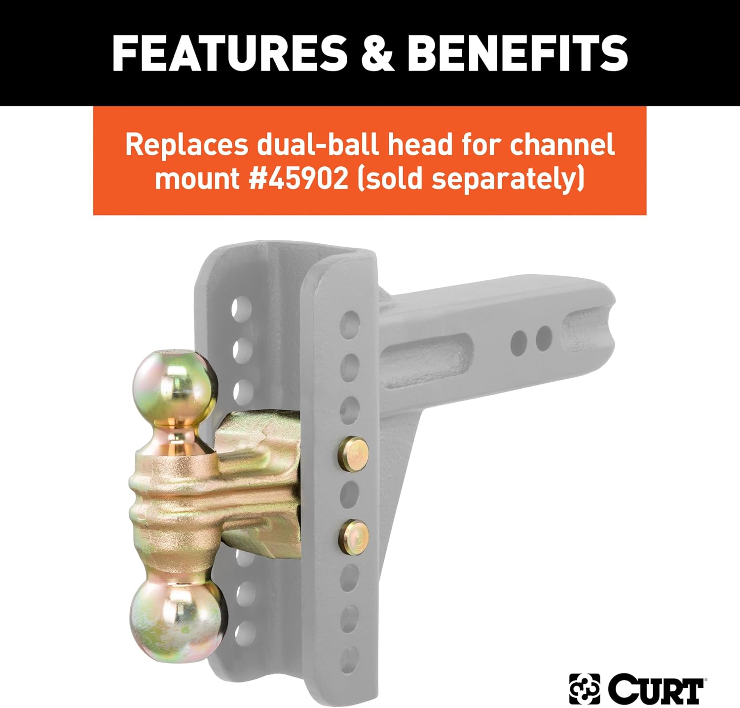 CURT 45923 Replacement Dual-Ball for Adjustable Trailer Hitch Ball Mount, 2-Inch, 2-5/16-Inch