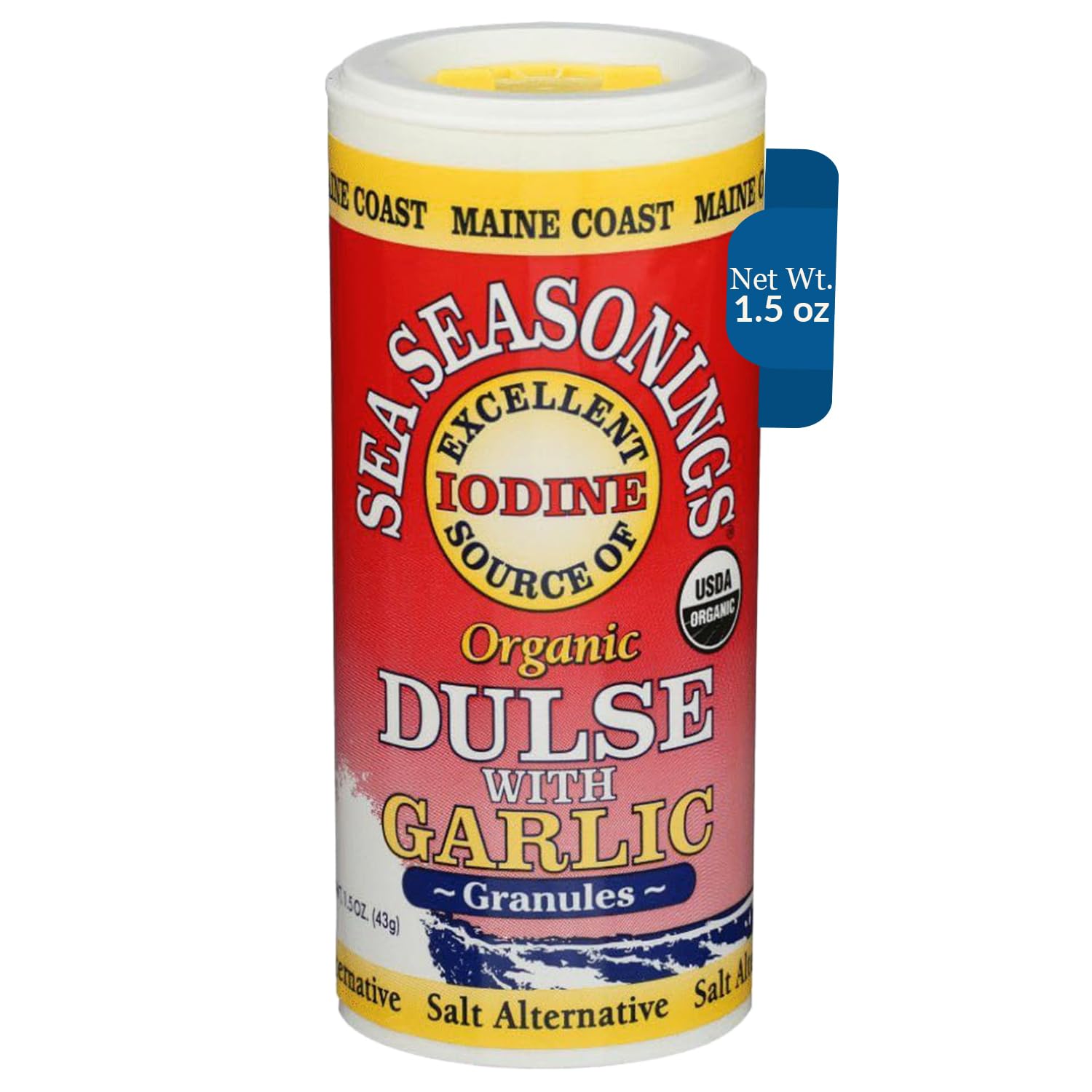 Maine Coast Sea Vegetables Organic Dulse Granules With Garlic Shaker - Seaweed Seasoning - Rich in Iodine - North Atlantic Harvested - Great for
