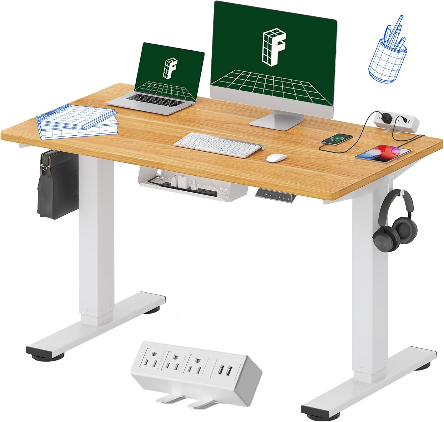 FLEXISPOT EN2 48"x24" Standing Desk with Power Strip Bundle, Black