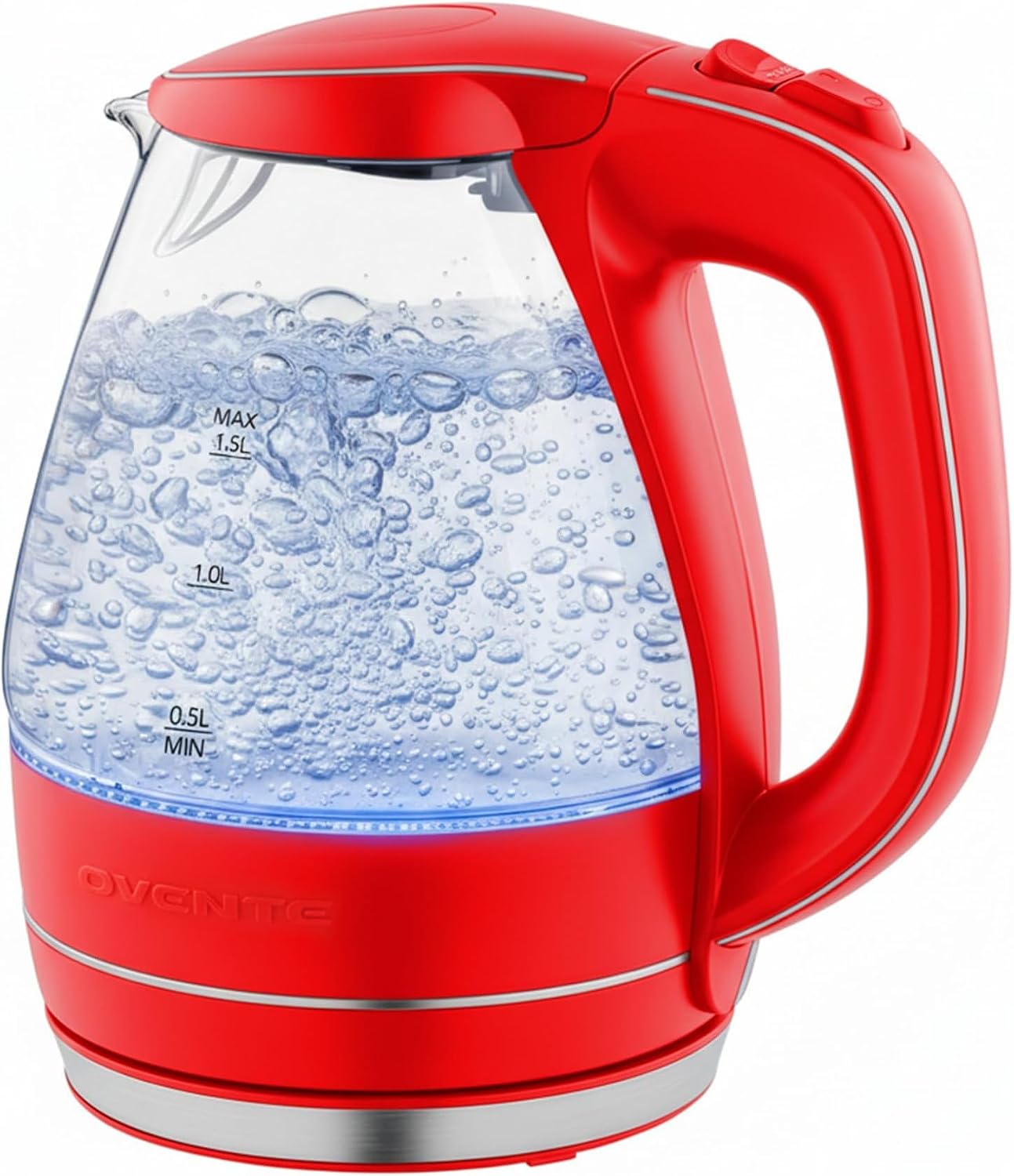 OVENTE 1.5L Glass Electric Kettle Water Boiler, Black KG83B | 1100W Fast Boiling, Borosilicate Glass, BPA-Free, Blue LED, Auto Shut-Off, Boil-Dry Protection, Removable Filter, 360° Base