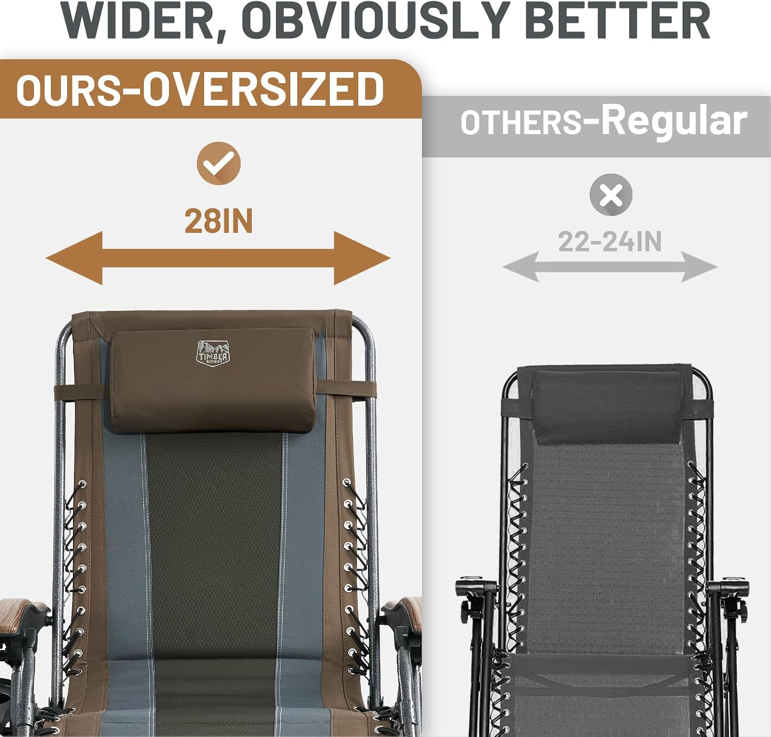 Timber Ridge Oversized Zero Gravity Chair, Padded Reclining Lounge Chair with Adjustable Headrest & Cup Holder, Heavy Duty Support 350 lbs