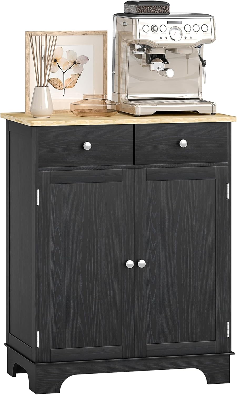 HOMCOM Sideboard Buffet Cabinet Solid Wood Countertop White
