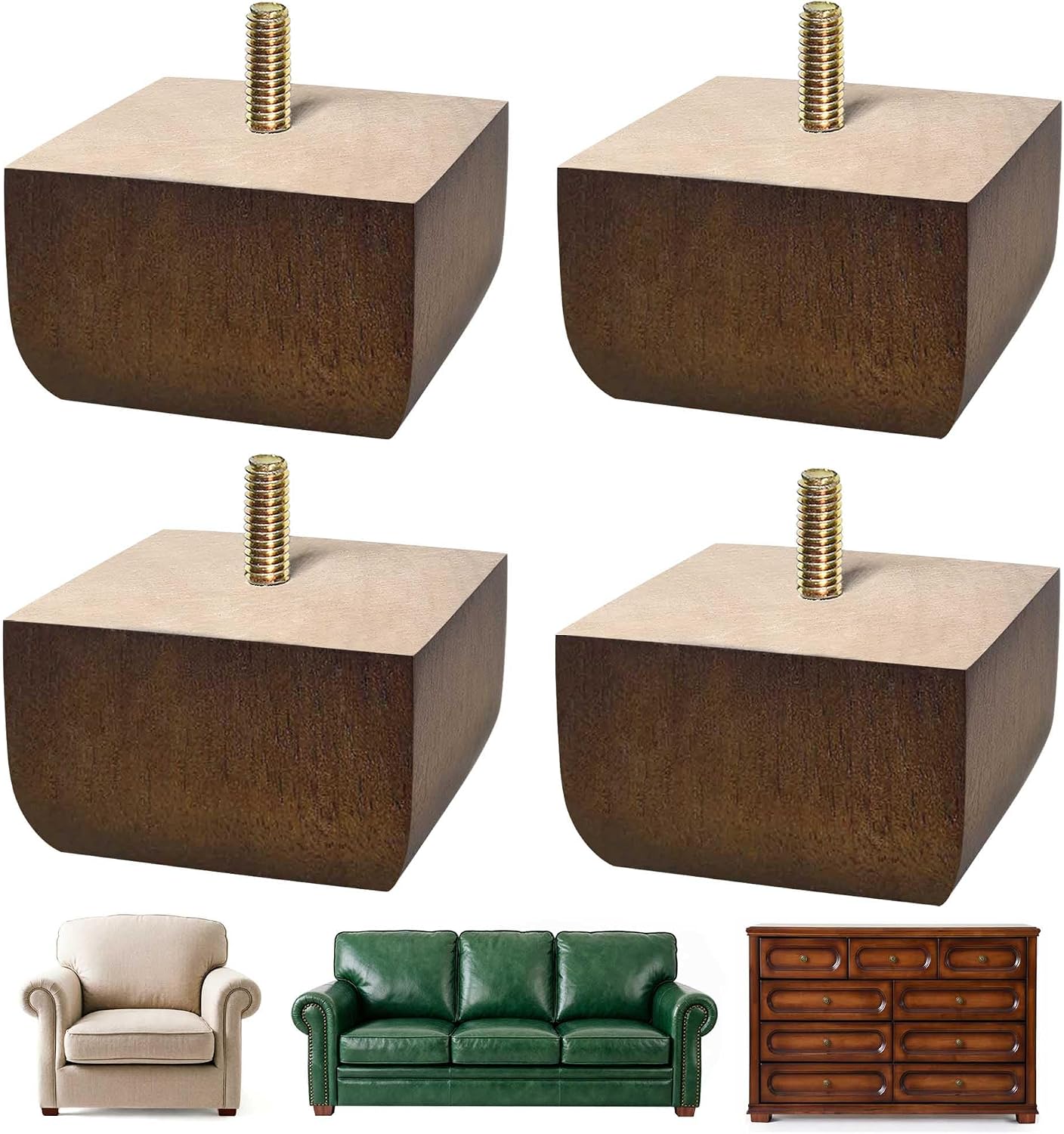 Sofa Legs Square Bed Feet 2 inch Wood Replacement Leg for Furniture Set of 4, Dark Brown