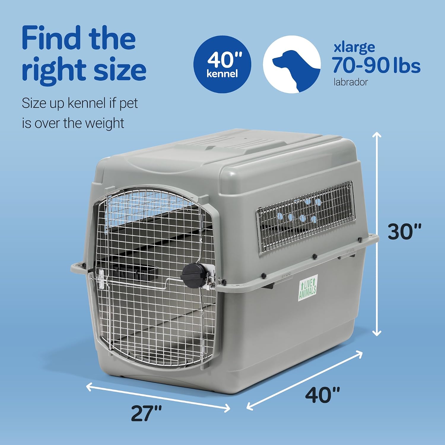 Petmate Sky Kennel - For Air and Travel, Airline Compliant Dog Crate for Pets 50-70 lbs, Heavy Duty Dog Kennel, Made in the USA- 36 Inches