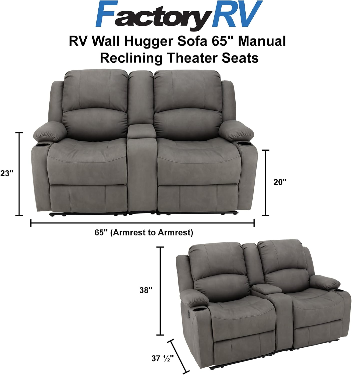 Camper Comfort 65" Wall Hugger Reclining RV (Manual, Slate)