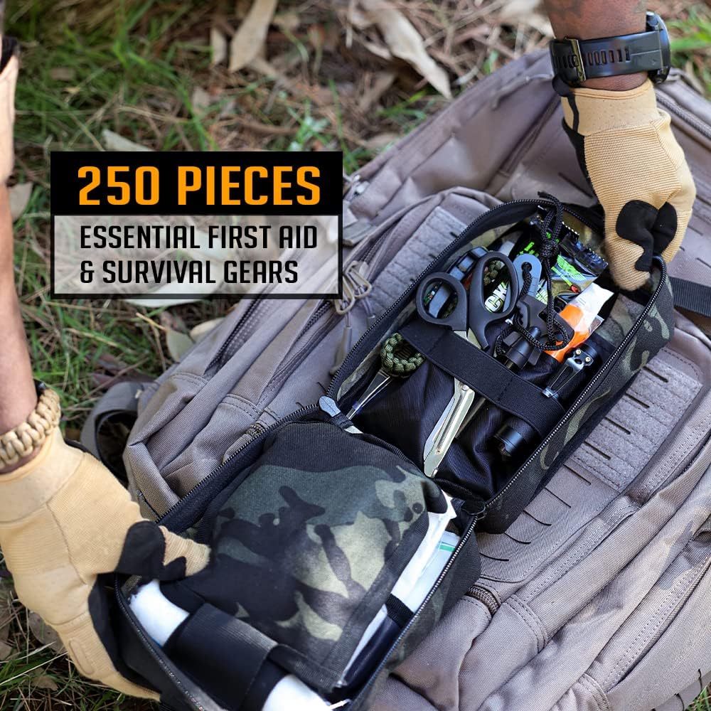 EVERLIT 250 Pcs Survival First Aid Kit | IFAK Outdoor Survival Kit Emergency Kit For Camping Hiking Hunting Earthquake Emergency Preparedness