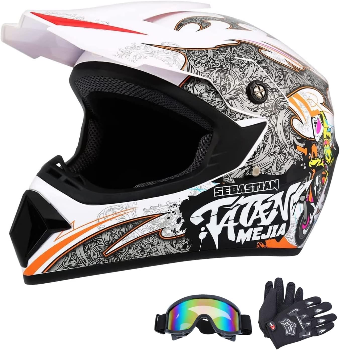 Motocross Helmet ATV Dirt Bike Helmets Off-Road Helmet with Gloves Goggles for Unisex Adult Youth DOT/FMVSS 218 Approved (Medium, Black)