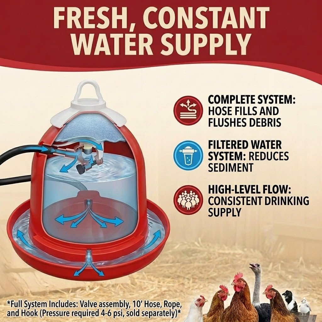 Bell-Matic Automatic Poultry Waterer – Gravity Feed Drinker | Automatic Gravity Flow System, Heavy-Duty Construction, Consistent Water Supply