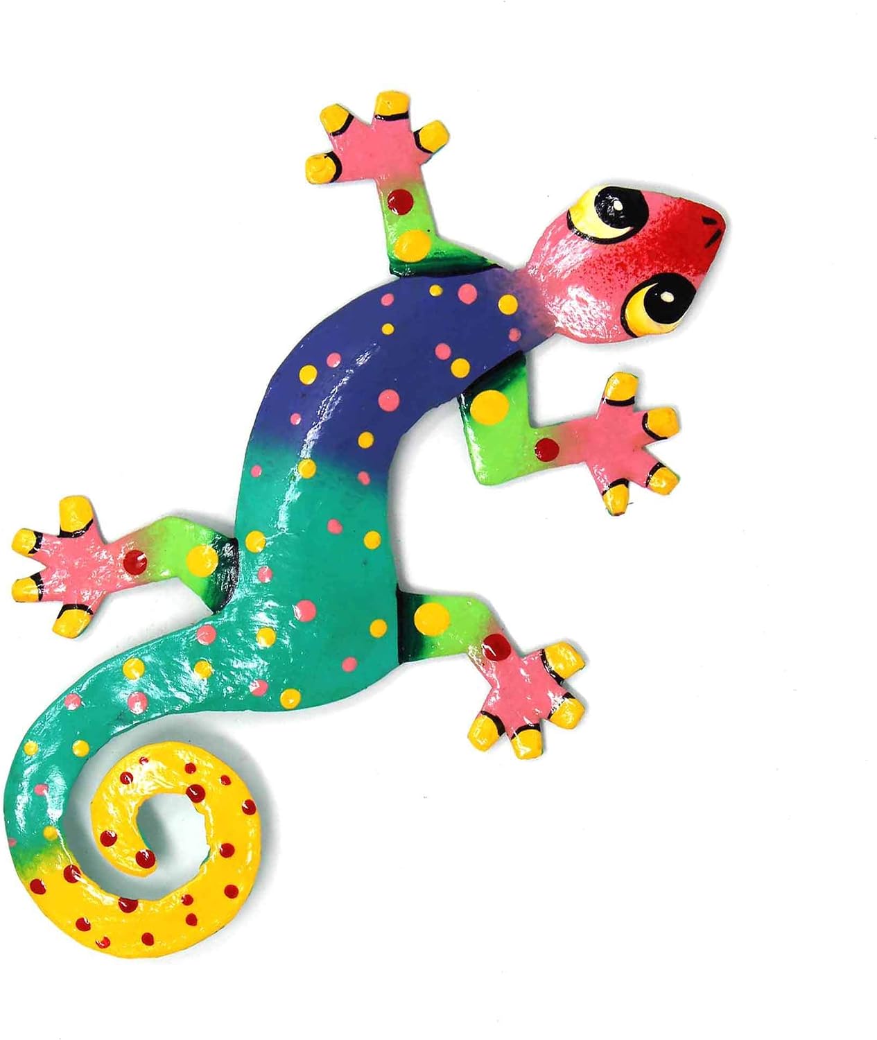 Global Crafts 8" Painted Gecko Recycled Haitian Metal Wall Art Blue Green, Florida