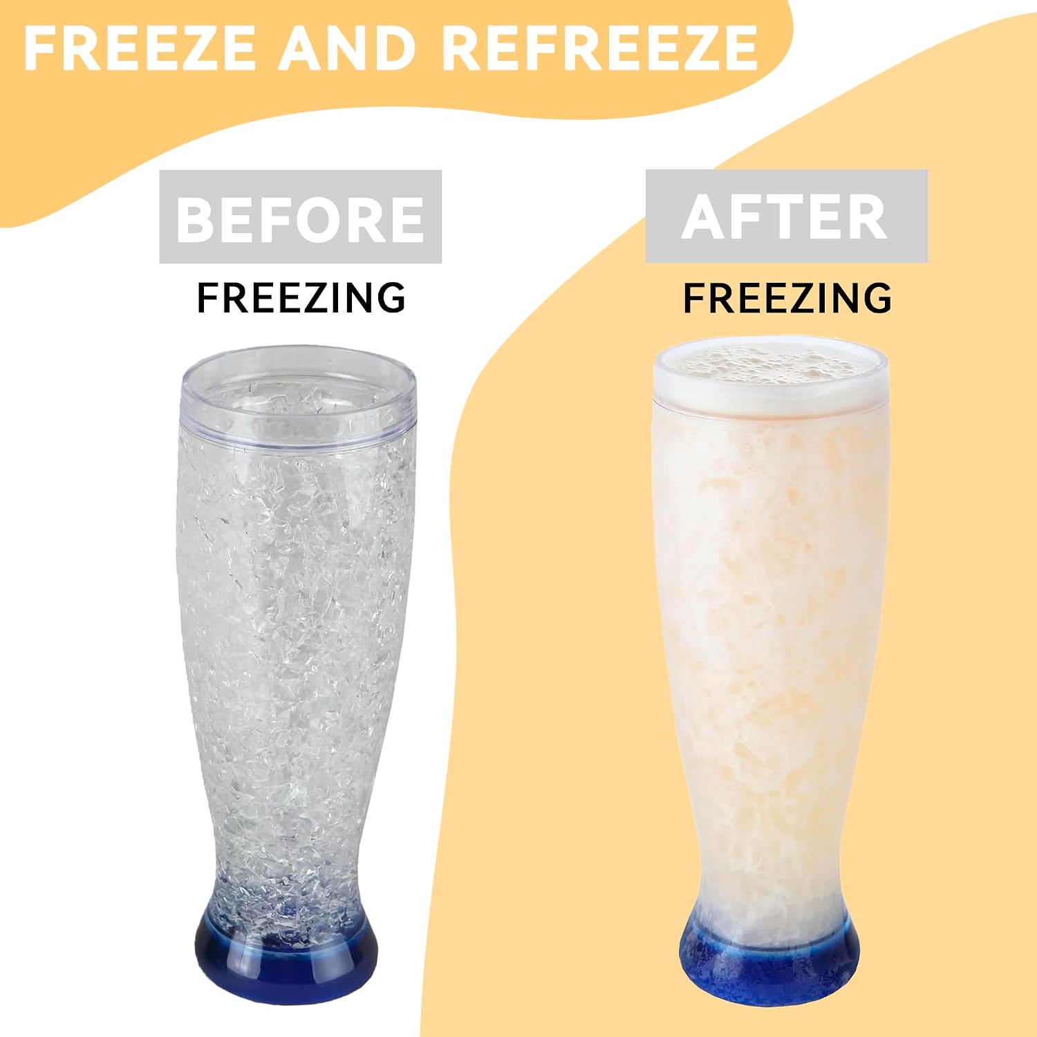 Lily's Home Freezer Beer Mugs - Set of 4 Freezable Gel-Filled 16 oz BPA-Free Acrylic Frozen Mugs for Outdoor Entertaining and Gifting