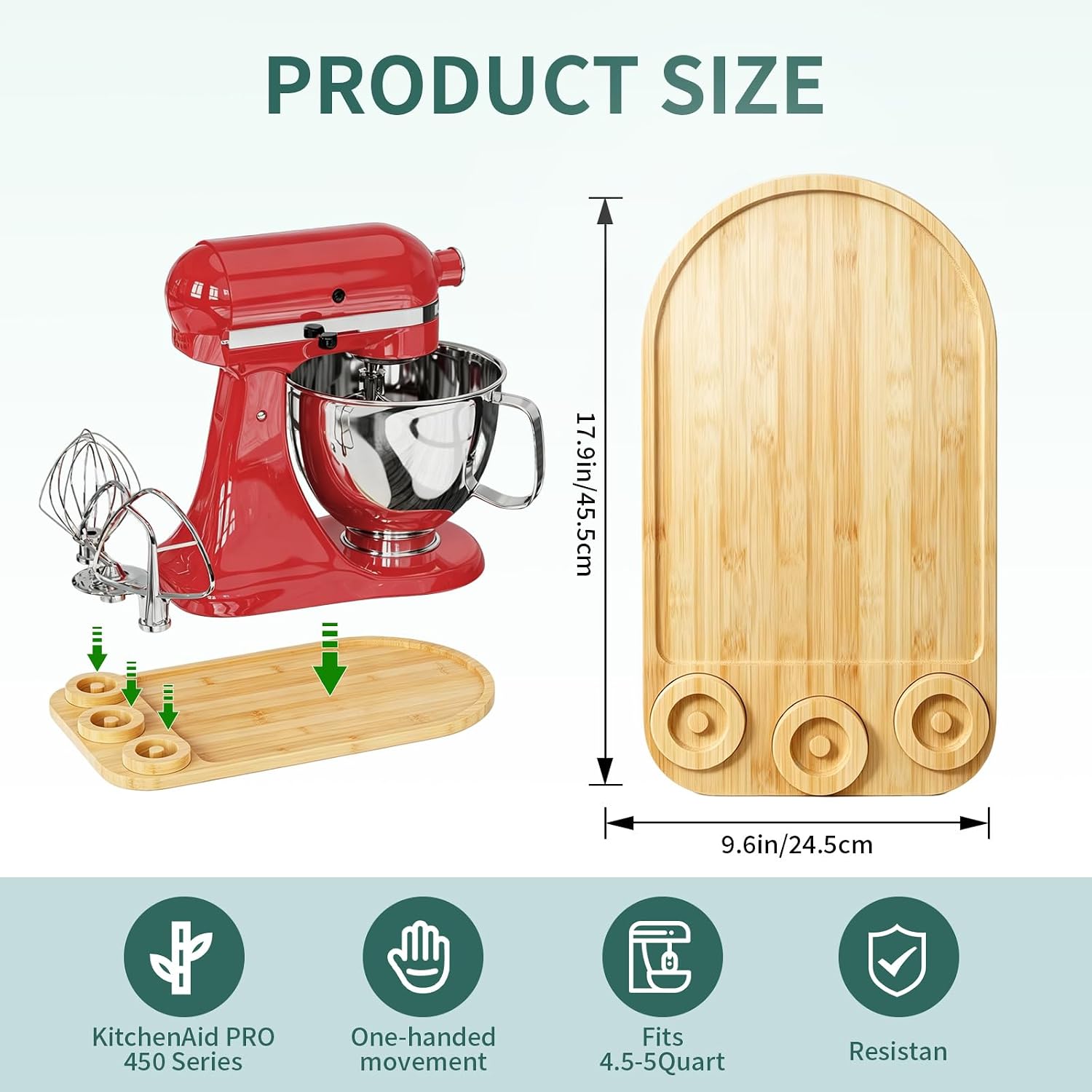 2-in-1 Mixer Sliding Mat with Attachment Storage for KitchenAid Stand Mixer, Bamboo Mixer Slider Pad for KitchenAid 4.5-5 Qt Tilt-Head Mixer